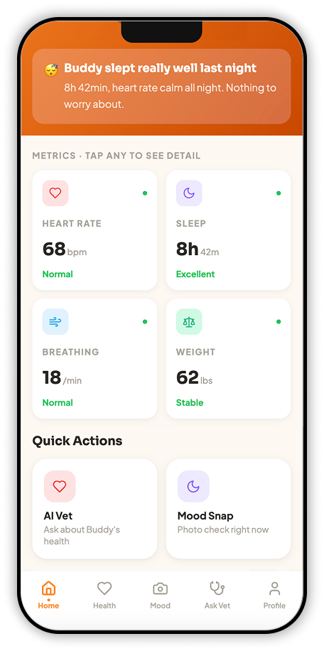 WoafyPet app health summary screen