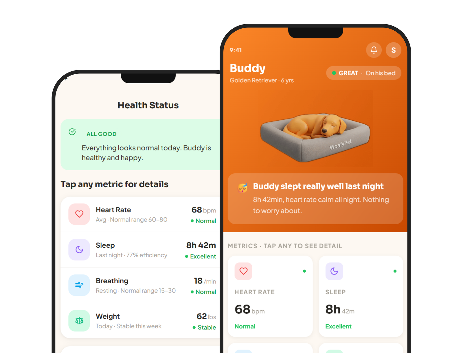 Monitor resting heart rate, respiration trends, and weight fluctuations automatically.
